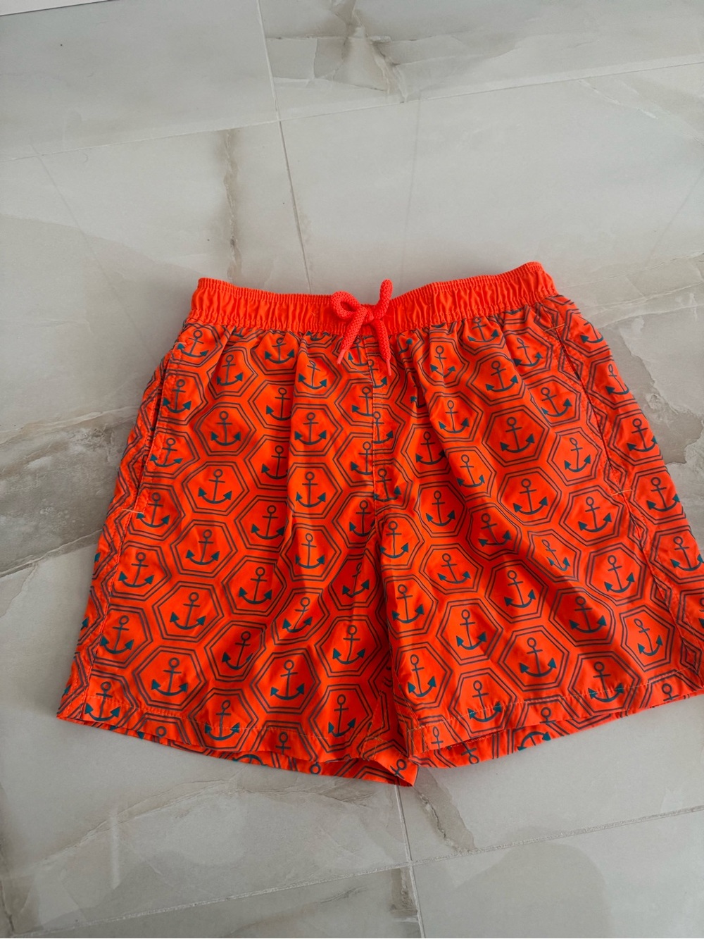 VILEBREQUIN  Bright Orange Anchor Print Swim Shorts